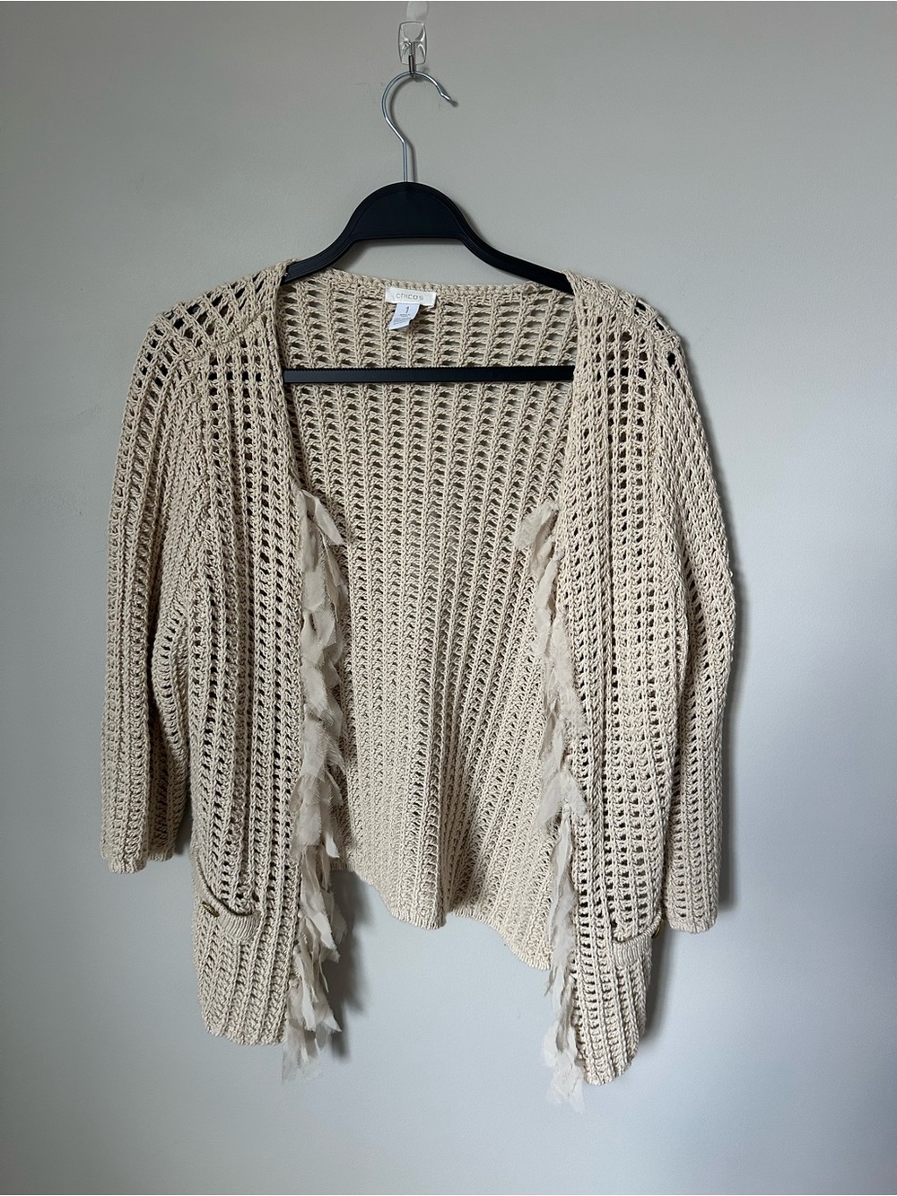 Chicos Crochet Cardigan Sweater - Cream